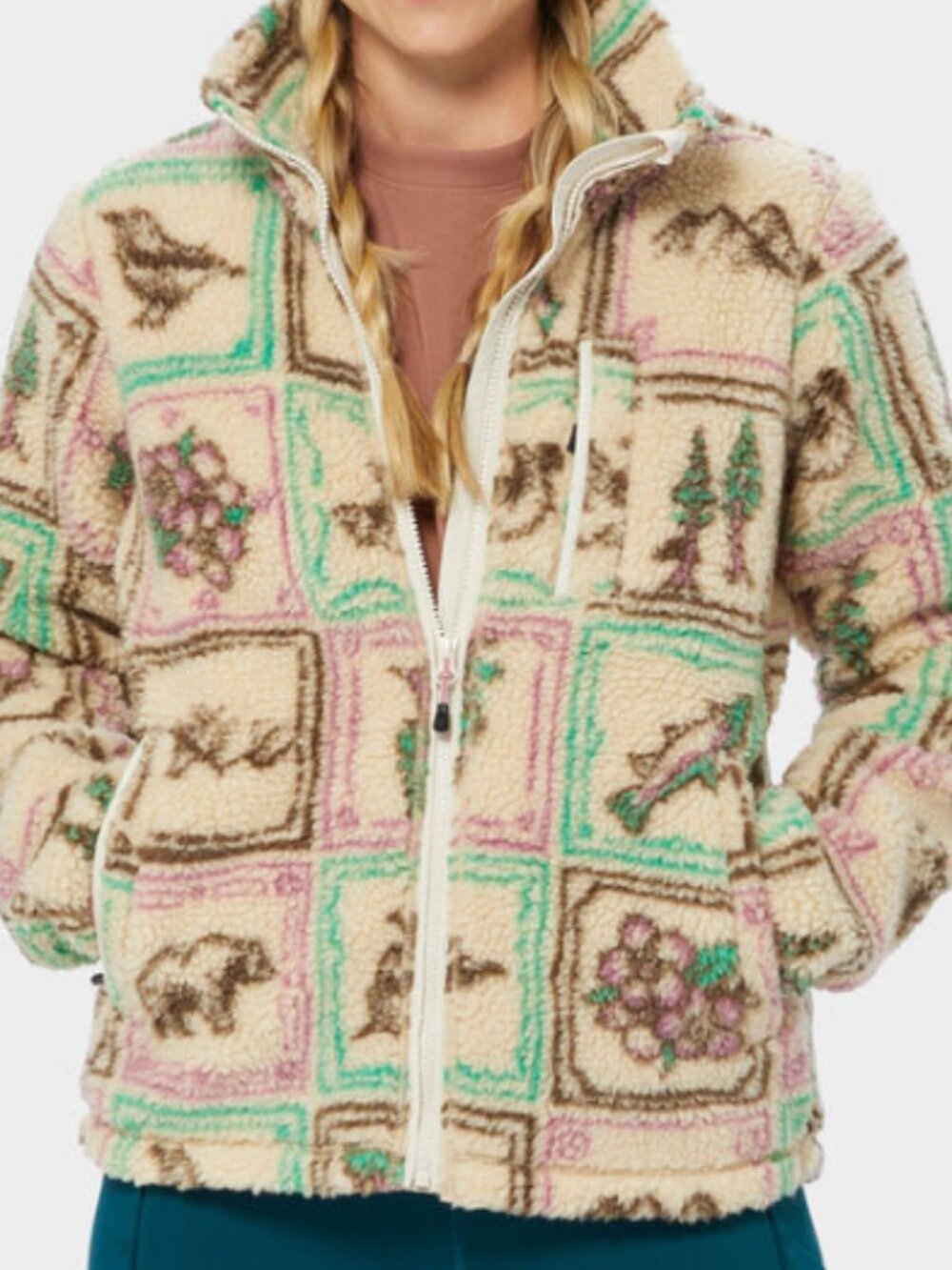 ALASKAN HARD GEAR AKHG KINDLER PILE FLEECE JACKET L NWOT ALASKA BEARS FISH BERRY
